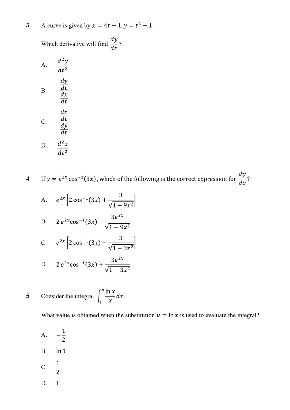 maths multiple choice